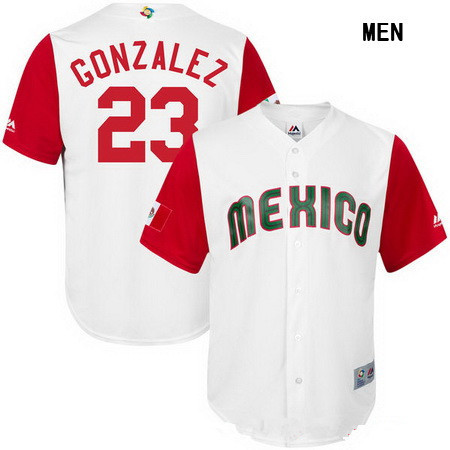 Men's Mexico Baseball #23 Adrian Gonzalez Majestic White 2017 World Baseball Classic Stitched Replica Jersey
