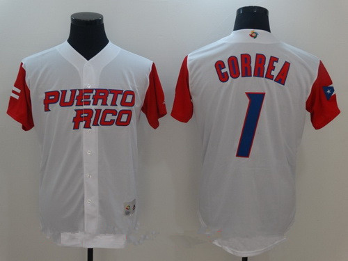 Men's Puerto Rico Baseball #1 Carlos Correa Majestic White 2017 World Baseball Classic Stitched Authentic Jersey