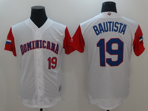 Men's Dominican Republic Baseball #19 Jose Bautista Majestic White 2017 World Baseball Classic Stitched Authentic Jersey