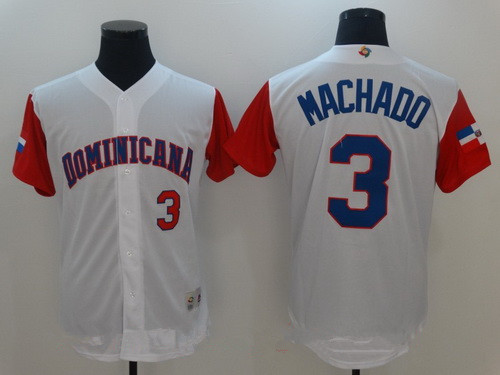 Men's Dominican Republic Baseball #3 Manny Machado Majestic White 2017 World Baseball Classic Stitched Authentic Jersey