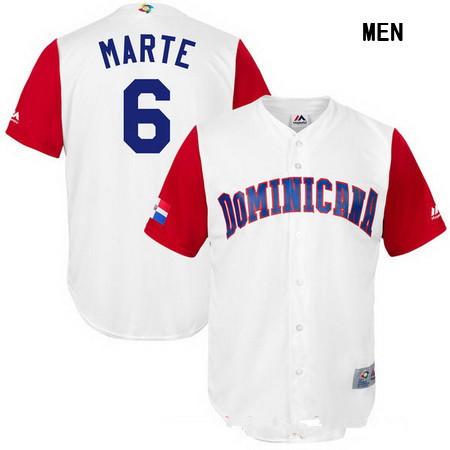 Men's Dominican Republic Baseball #6 Starling Marte Majestic White 2017 World Baseball Classic Stitched Replica Jersey