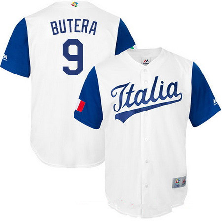 Men's Team Italy Baseball Majestic #9 Drew Butera White 2017 World Baseball Classic Stitched Replica Jersey