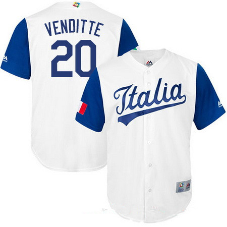 Men's Team Italy Baseball Majestic #20 Pat Venditte White 2017 World Baseball Classic Stitched Replica Jersey