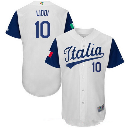 Men's Team Italy Baseball Majestic #10 Alex Liddi White 2017 World Baseball Classic Stitched Authentic Jersey