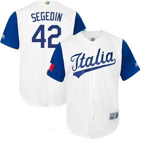 Men's Team Italy Baseball Majestic #42 Rob Segedin White 2017 World Baseball Classic Stitched Replica Jersey