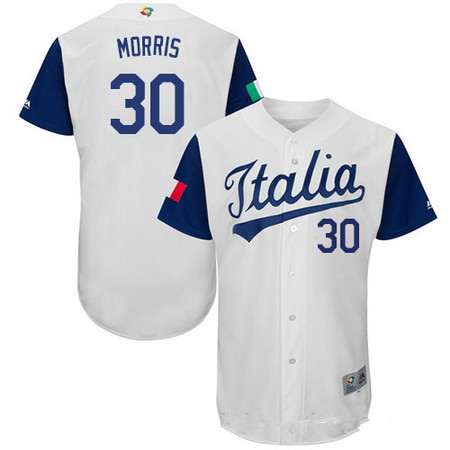 Men's Team Italy Baseball Majestic #30 A.J. Morris White 2017 World Baseball Classic Stitched Authentic Jersey