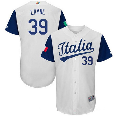 Men's Team Italy Baseball Majestic #39 Tommy Layne White 2017 World Baseball Classic Stitched Authentic Jersey