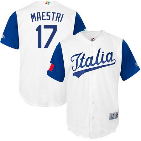 Men's Team Italy Baseball Majestic #17 Alex Maestri White 2017 World Baseball Classic Stitched Replica Jersey