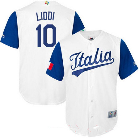 Men's Team Italy Baseball Majestic #10 Alex Liddi White 2017 World Baseball Classic Stitched Replica Jersey