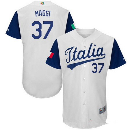 Men's Team Italy Baseball Majestic #37 Drew Maggi White 2017 World Baseball Classic Stitched Authentic Jersey