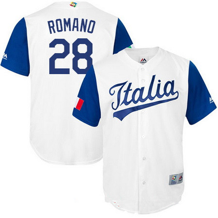 Men's Team Italy Baseball Majestic #28 Jordan Romano White 2017 World Baseball Classic Stitched Replica Jersey