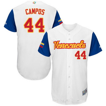 Men's Team Venezuela Baseball Majestic #44 Leonel Campos White 2017 World Baseball Classic Stitched Authentic Jersey