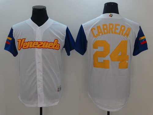 Men's Team Venezuela Baseball Majestic #24 Miguel Cabrera White 2017 World Baseball Classic Stitched Replica Jersey