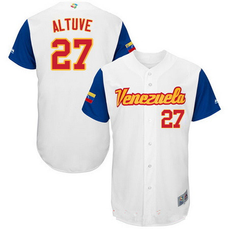 Men's Team Venezuela Baseball Majestic #27 Jose Altuve White 2017 World Baseball Classic Stitched Authentic Jersey