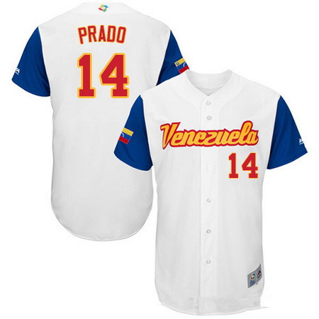 Men's Team Venezuela Baseball Majestic #14 Martin Prado White 2017 World Baseball Classic Stitched Authentic Jersey