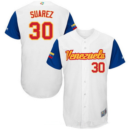 Men's Team Venezuela Baseball Majestic #30 Robert Suarez White 2017 World Baseball Classic Stitched Authentic Jersey