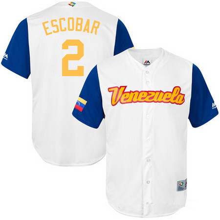 Men's Team Venezuela Baseball Majestic #2 Alcides Escobar White 2017 World Baseball Classic Stitched Replica Jersey
