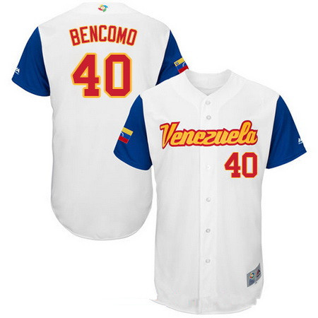 Men's Team Venezuela Baseball Majestic #40 Omar Bencomo White 2017 World Baseball Classic Stitched Authentic Jersey
