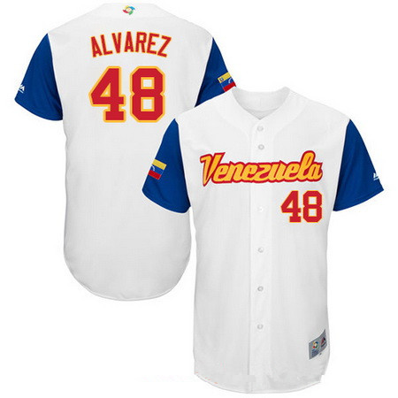 Men's Team Venezuela Baseball Majestic #48 Jose Alvarez White 2017 World Baseball Classic Stitched Authentic Jersey