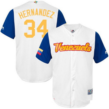 Men's Team Venezuela Baseball Majestic #34 Felix Hernandez White 2017 World Baseball Classic Stitched Replica Jersey