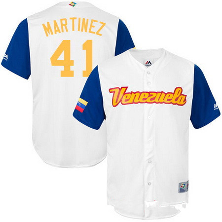Men's Team Venezuela Baseball Majestic #41 Victor Martinez White 2017 World Baseball Classic Stitched Replica Jersey