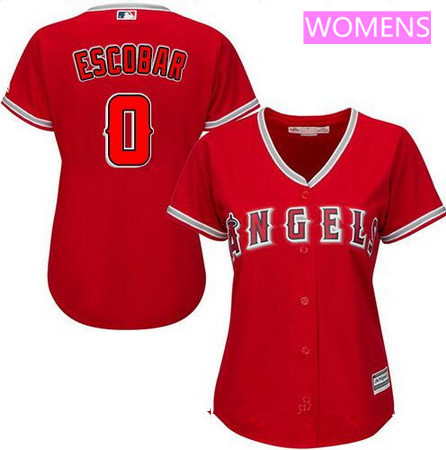 Women's Los Angeles of Anaheim #0 Yunel Escobar Red Alternate Stitched MLB Majestic Cool Base Jersey