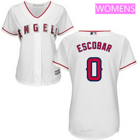 Women's Los Angeles of Anaheim #0 Yunel Escobar White Home Stitched MLB Majestic Cool Base Jersey