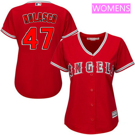 Women's Los Angeles of Anaheim #47 Ricky Nolasco Red Alternate Stitched MLB Majestic Cool Base Jersey
