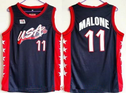 1996 Olympics Team USA Men's #11 Karl Malone Navy Blue Stitched Basketball Swingman Jersey