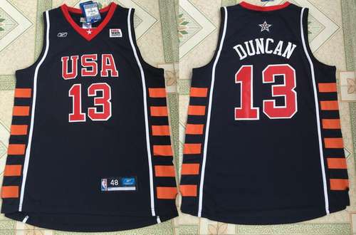 2004 Olympics Team USA Men's #13 Tim Duncan Navy Blue Stitched Basketball Reebok Swingman Jersey