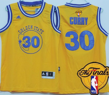 Youth Golden State Warriors #30 Stephen Curry Yellow Hardwood Swingman 2017 The NBA Finals Patch Jersey