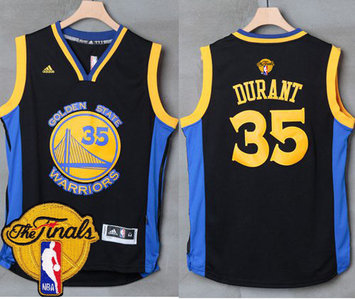 Men's Warriors #35 Kevin Durant Black Blue 2017 The Finals Patch Stitched NBA Jersey