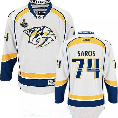 Men's Nashville Predators #74 Juuse Saros White 2017 Stanley Cup Finals Patch Stitched NHL Reebok Hockey Jersey