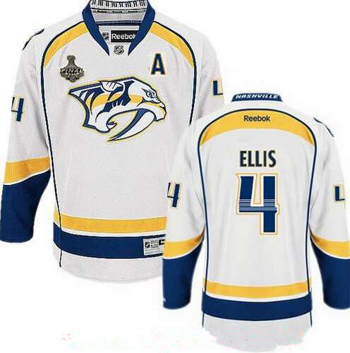 Men's Nashville Predators #4 Ryan Ellis White 2017 Stanley Cup Finals A Patch Stitched NHL Reebok Hockey Jersey