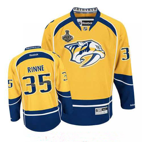 Men's Nashville Predators #35 Pekka Rinne Yellow 2017 Stanley Cup Finals Patch Stitched NHL Reebok Hockey Jersey