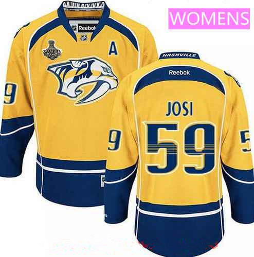 Women's Nashville Predators #59 Roman Josi Yellow 2017 Stanley Cup Finals A Patch Stitched NHL Reebok Hockey Jersey