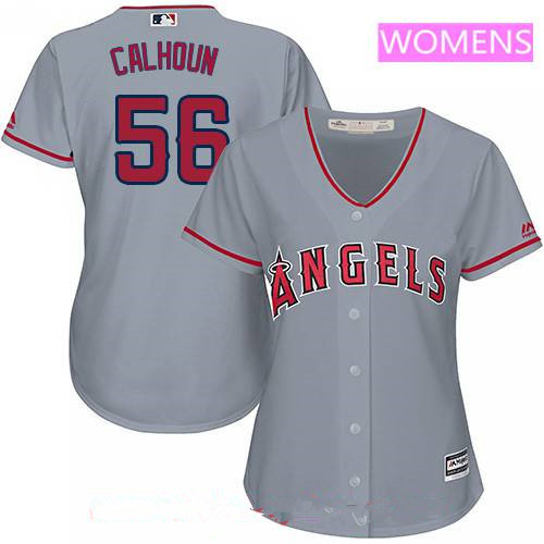 Women's Los Angeles of Anaheim #56 Kole Calhoun Gray Road Stitched MLB Majestic Cool Base Jersey