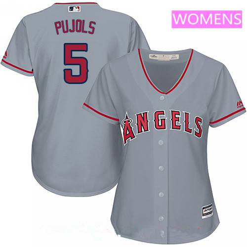 Women's Los Angeles of Anaheim #5 Albert Pujols Gray Road Stitched MLB Majestic Cool Base Jersey