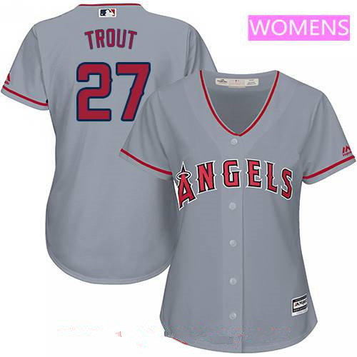 Women's Majestic Los Angeles of Anaheim #27 Mike Trout Authentic Grey Road Cool Base MLB Jersey