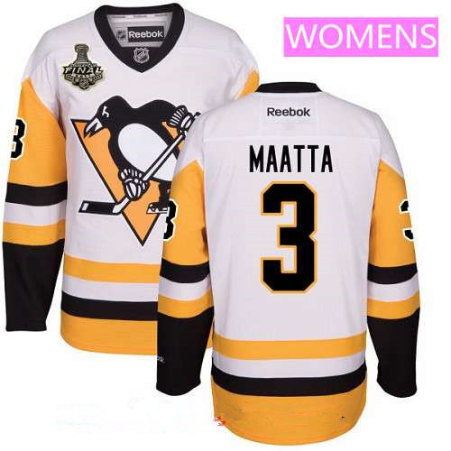 Women's Pittsburgh Penguins #3 Olli Maatta White Third 2017 Stanley Cup Finals Patch Stitched NHL Reebok Hockey Jersey