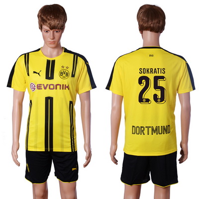2016-17 Dortmund #25 SOKRATIS Home Soccer Men's Yellow Shirt Kit