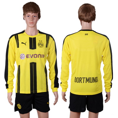 2016-17 Dortmund Blank or Custom Home Long Sleeve Home Soccer Jersey