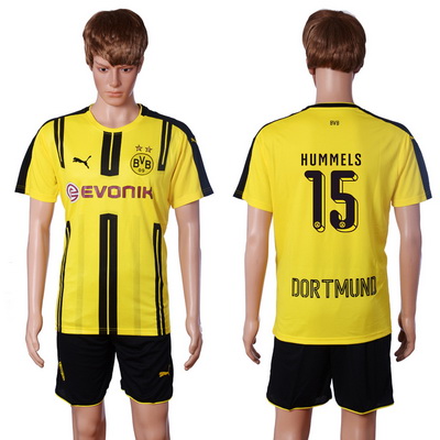 2016-17 Dortmund #15 HUMMELS Home Soccer Men's Yellow Shirt Kit