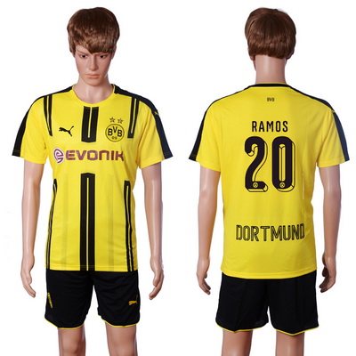 2016-17 Dortmund #20 RAMOS Home Soccer Men's Yellow Shirt Kit