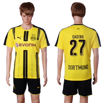 2016-17 Dortmund #27 CASTRO Home Soccer Men's Yellow Shirt Kit