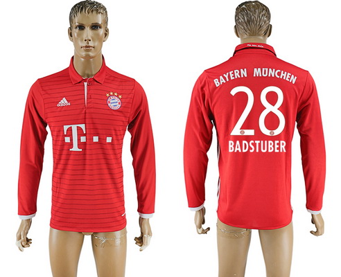 2016-17 Bayern Munich #28 BADSTUBER Home Soccer Men's Red Long Sleeve AAA+ Shirt