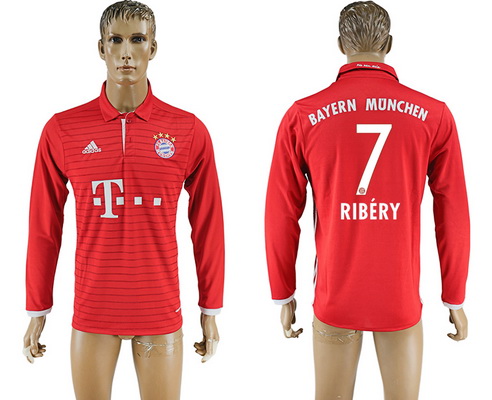 2016-17 Bayern Munich #7 RIBERY Home Soccer Men's Red Long Sleeve AAA+ Shirt