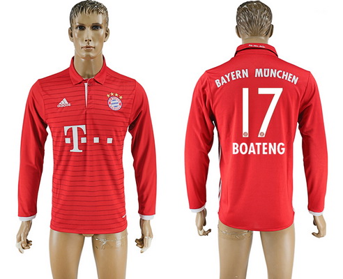 2016-17 Bayern Munich #17 BOATENG Home Soccer Men's Red Long Sleeve AAA+ Shirt