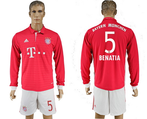 2016-17 Bayern Munich #5 BENATIA Home Soccer Men's Red Long Sleeve Shirt Kit