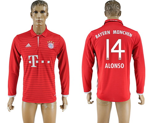 2016-17 Bayern Munich #14 ALONSO Home Soccer Men's Red Long Sleeve AAA+ Shirt